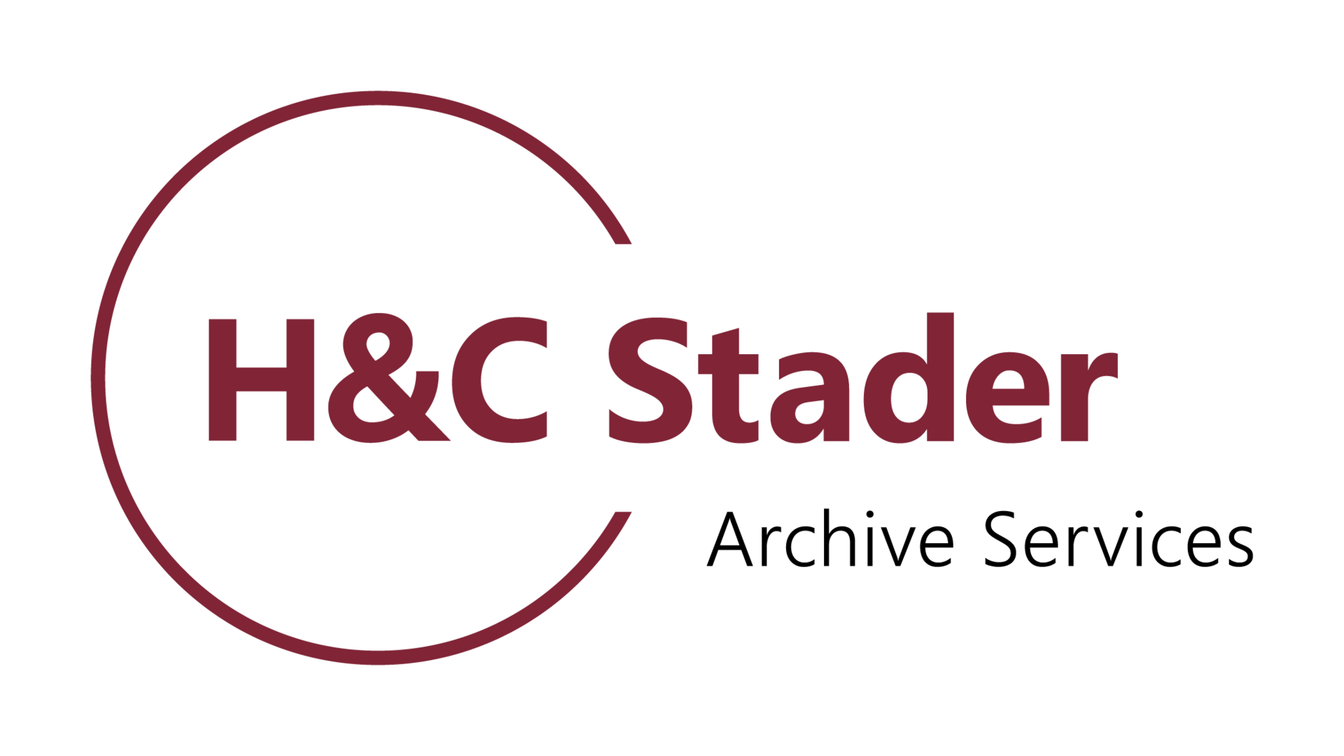 [Translate to English:] Logo der H&C Stader Agentur. Auf dem Bild sind die Texte „H&C Stader“ und "Archive Services" zu lesen. Die Buchstaben der Texte sind jeweils blau und schwarz und sie stehen auf einem weißen Hintergrund.  